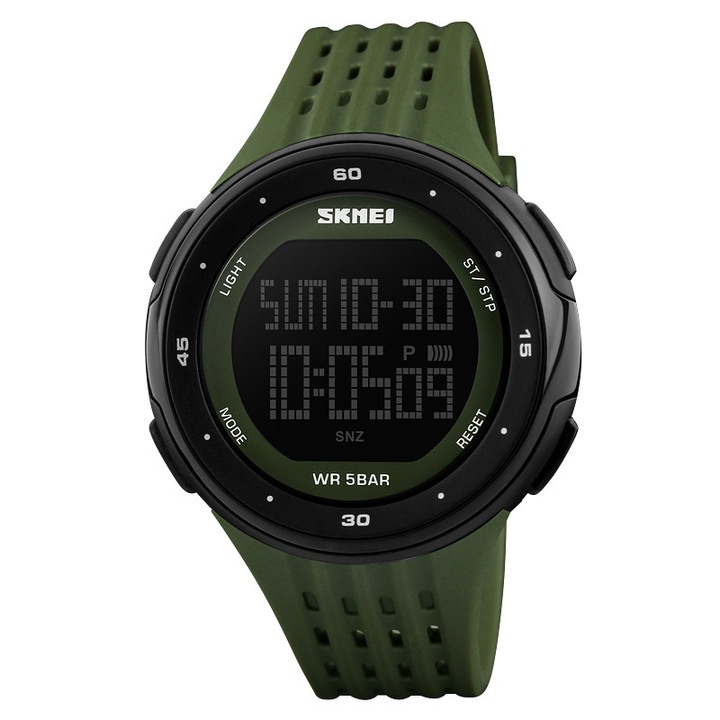 SKMEI армейски зелен цифров кварцов водоустойчив мъжки часовник за плуване