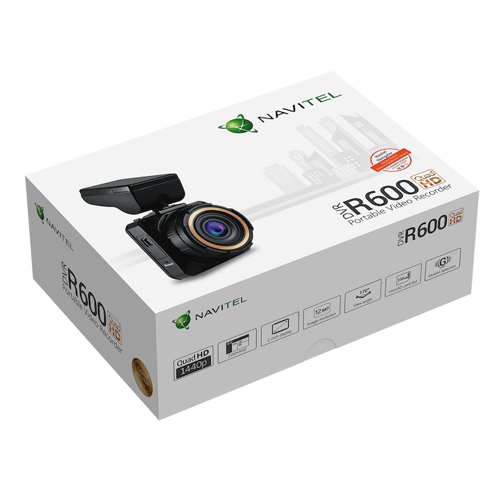 Camera Auto DVR Navitel R600 Quad HD, ecran 2.0", inregistrare QHD + audio, vizibilitate 170 grade, G-sensor, auto-start, Negru