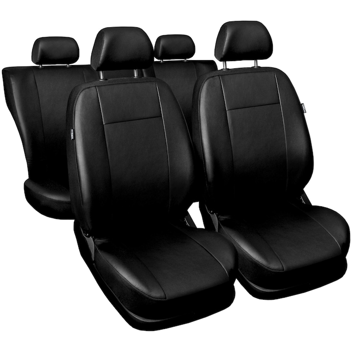 Комплект калъфи за автомобилни седалки Comfort Extra, Еко кожа, Черен, 9 части
