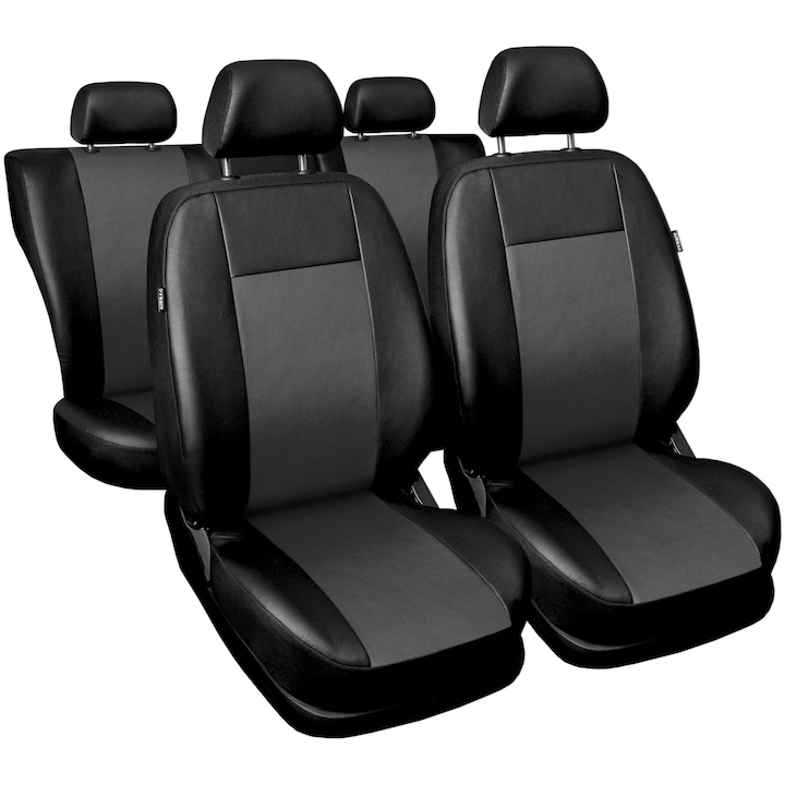 Комплект калъфи за автомобилни седалки Comfort Extra, Еко кожа, Сив, 9 части