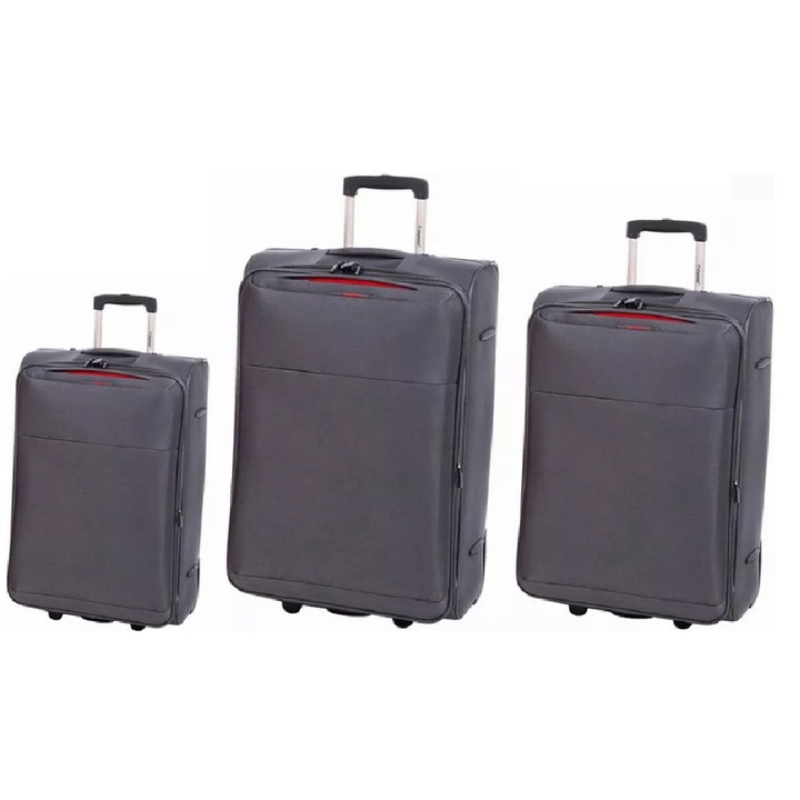 Комплект куфари, Разтегателен, Diplomat, ZC 6039, с 2 колела, Полиестер, 3 броя, Сив