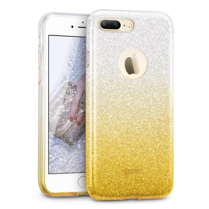 Carcasa ESR Makeup Glitter Sparkle Bling compatibila iPhone 8 Plus / 7 Plus, Ombra Gold