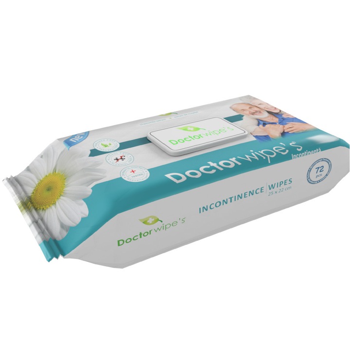 Set 12 x Servetele Umede Igienice pentru Incontenenta cu capac Doctor Wipe's - 72 buc /Pac