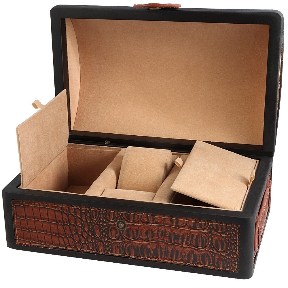 Cutie ceasuri, Excellanc, Luxury dream, etui depozitare cu compartimente pentru 5 ceasuri , bijuterii si bratari, cu doua compartimente acoperite