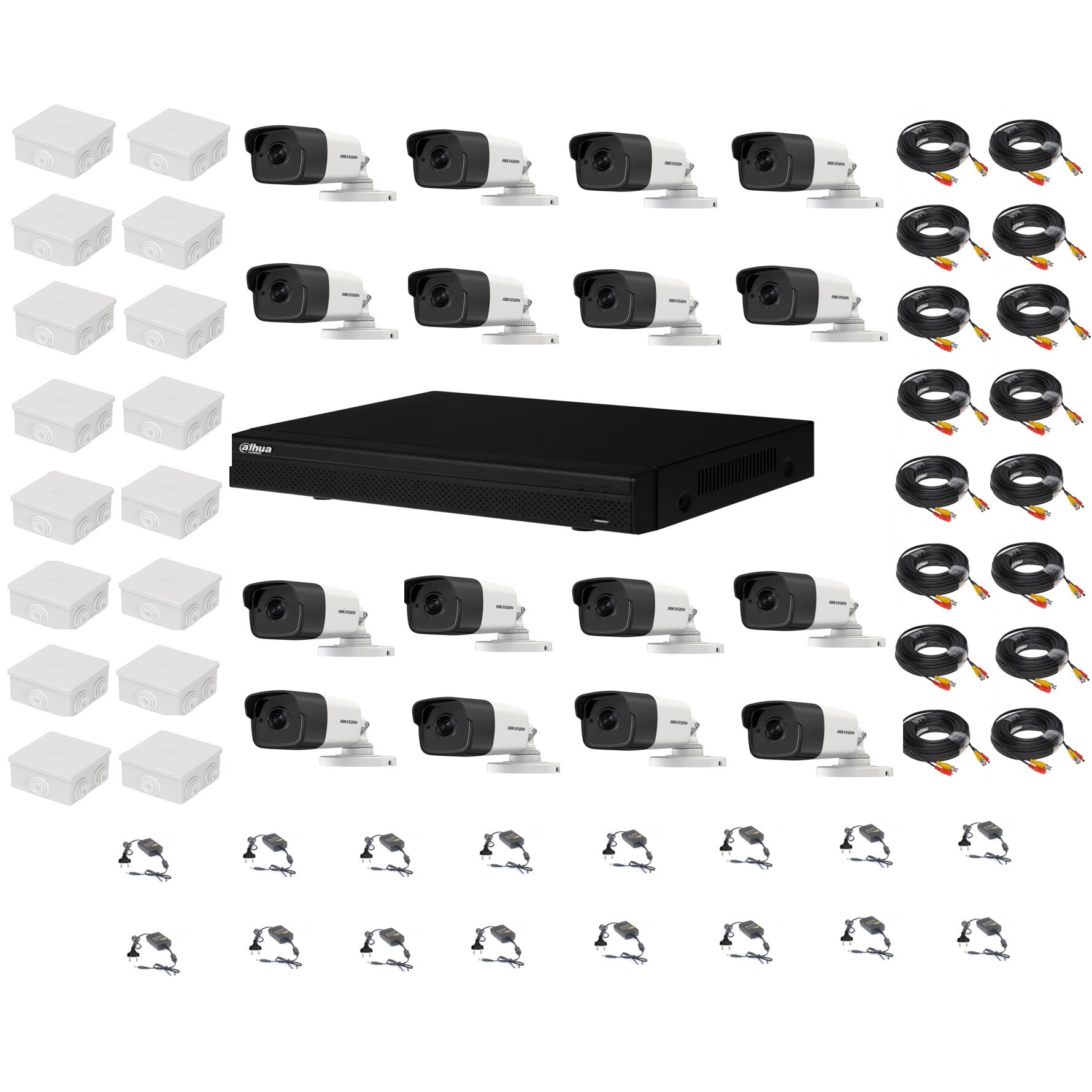 Kit sistem supraveghere complet 16 camere 2MP IR 80m cu DVR Dahua Pentabrid full hd