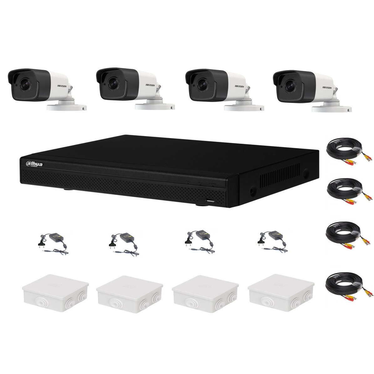 Kit sistem supraveghere complet 4 camere 2MP IR 80m cu DVR Dahua Pentabrid full hd