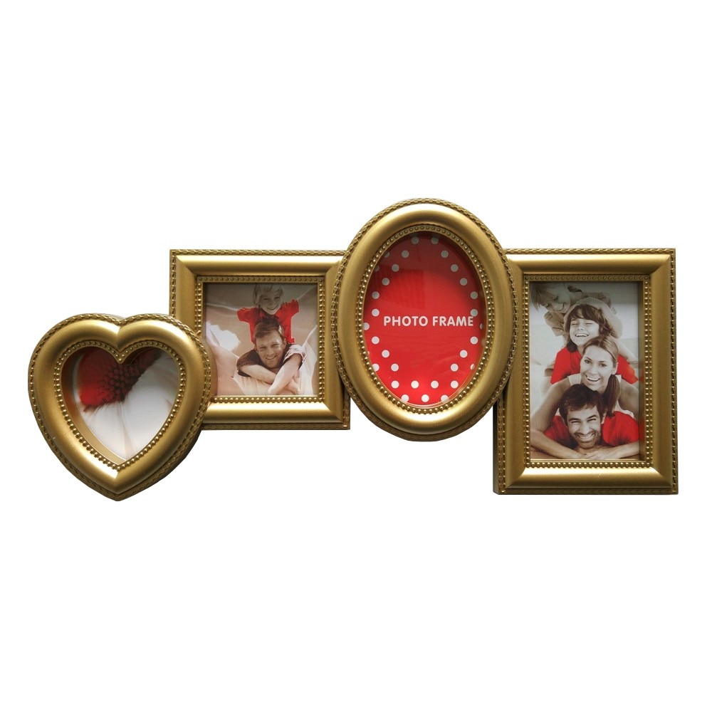 Rama foto, dreptunghiulara, ATS, aurie, plastic,cu inimioara , 4 poze , 22 x 48 cm, pentru perete