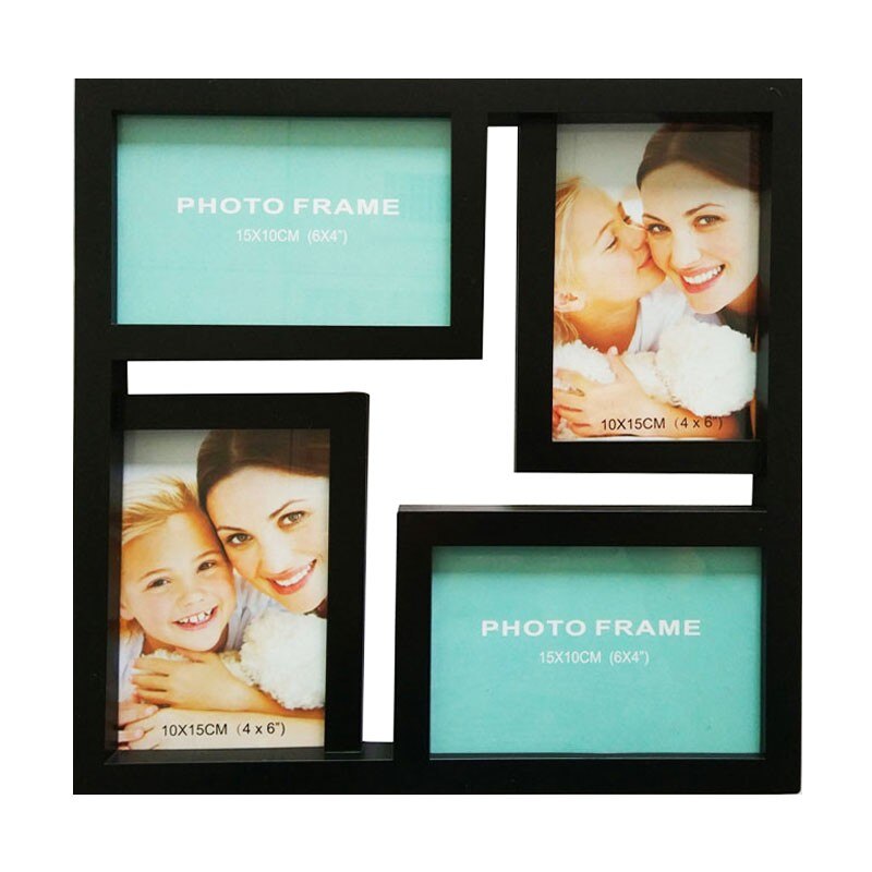 Rama foto, patrata, 4 poze , neagra, plastic + sticla + carton, 29 x 29 cm, ATS, de birou sau perete