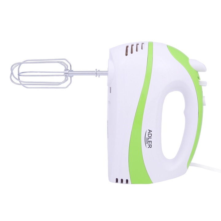 Ръчен миксер Adler, мощност 300 W, 5 скорости и турбо функция, бял/зелен