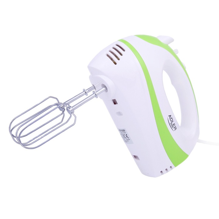 Adler Kézi Mixer, 300 W, 5 Sebességfokozat, Turbófunkció, Fehér/Zöld