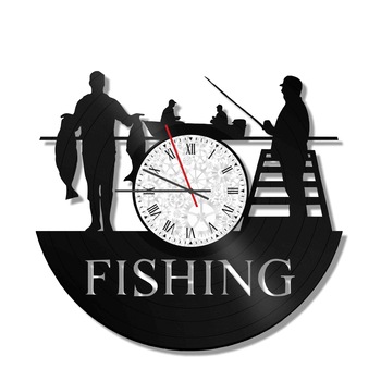 Ceas de perete Vintage din vinil Revival Vinyl Wall Clock Pescari - diametru 29 cm Ceas de perete Vintage din vinil Revival Vinyl Wall Clock Pescari - diametru 29 cm