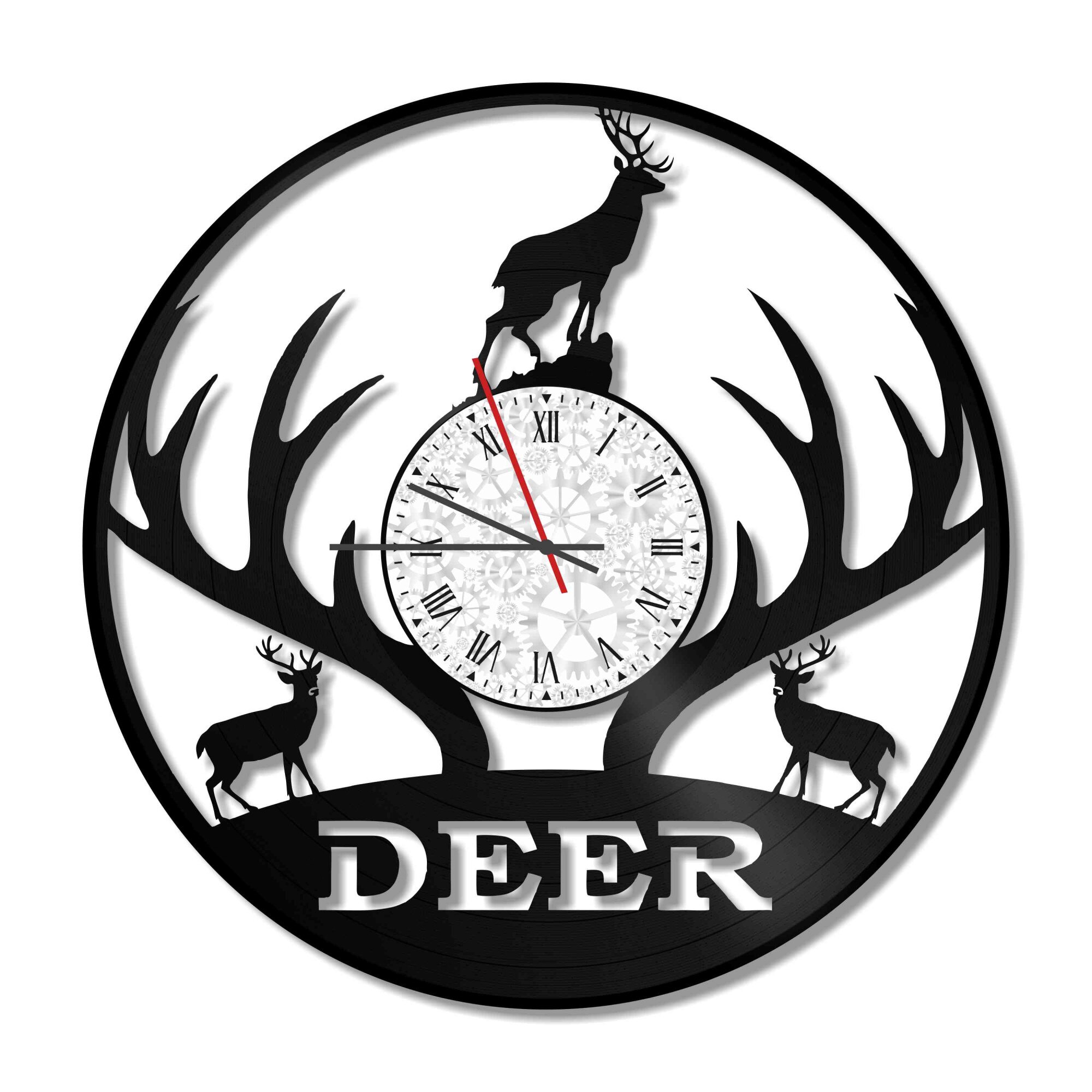 Ceas de perete Vintage din vinil Revival Vinyl Wall Clock Animale Cerbi - diametru 29cm