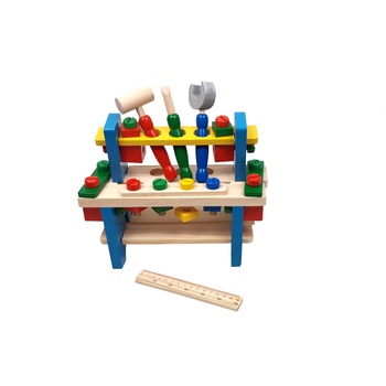 Jucarie multicolora din lemn cu banc, suruburi, cheie, surubelnita si ciocan - D8TAN42 Jucarie multicolora din lemn cu banc, suruburi, cheie, surubelnita si ciocan - D8TAN42
