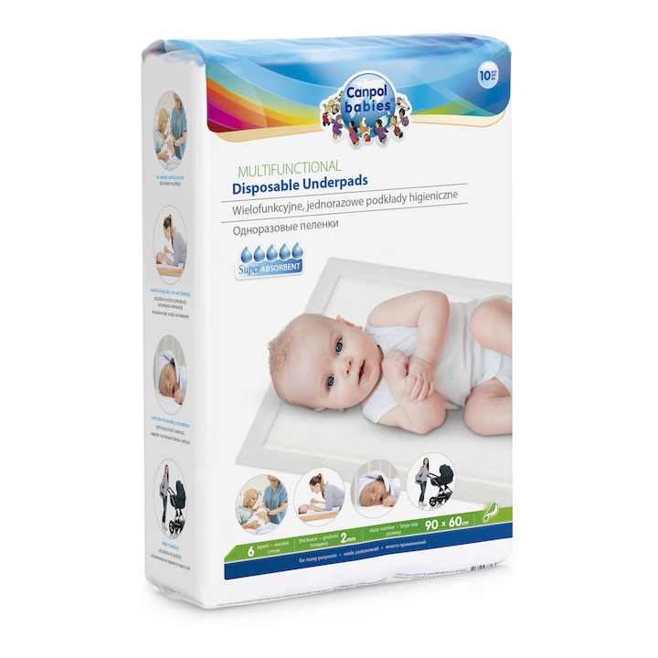 Абсорбиращ чаршаф Canpol babies®, 10 броя, Бял, 60x90 см