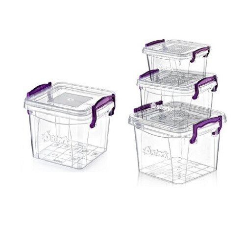 Set 4 cutii alimentare patrate cu maner si capac Maya Sterk