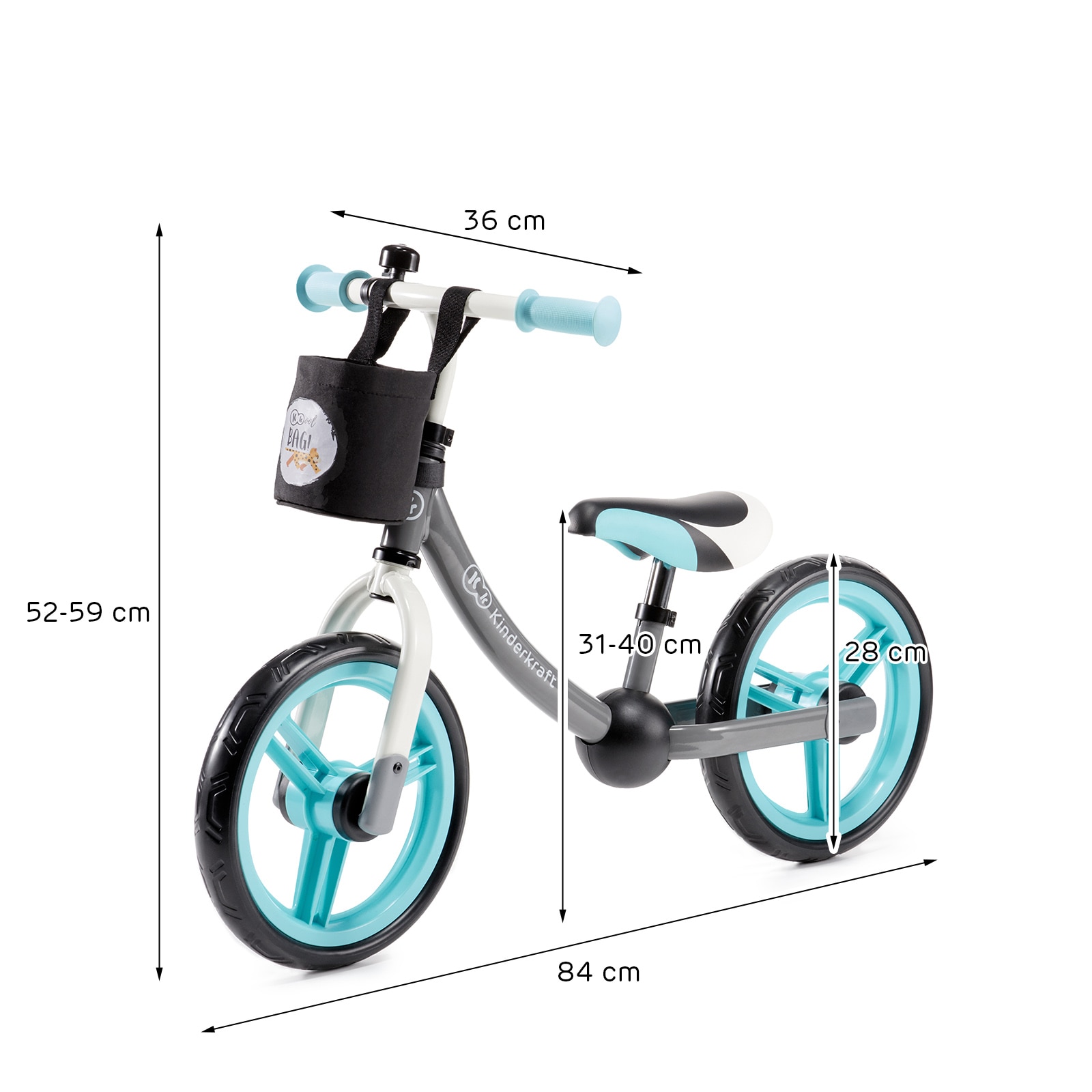 Bicicleta fara pedale Kinderkraft, 12, 2Way Next, gri/turcoaz