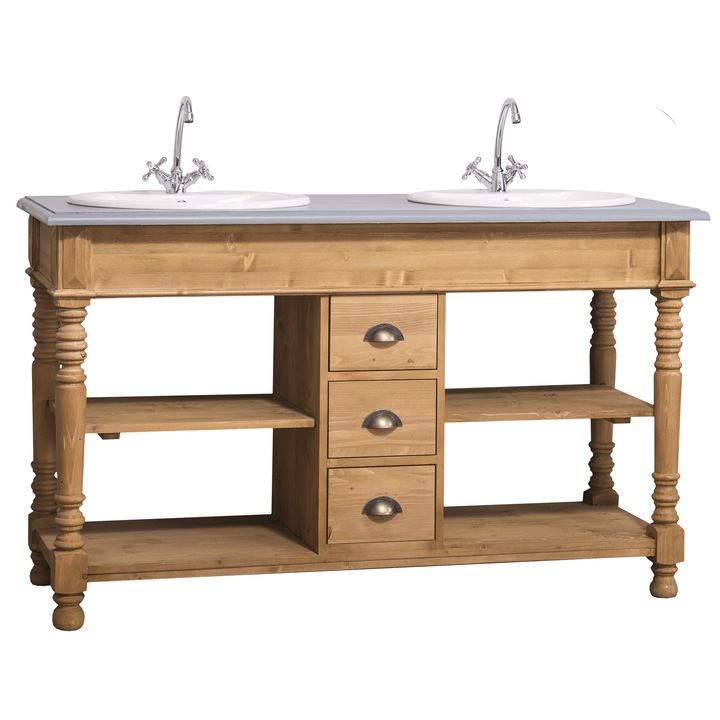 Dulap baie Szel-Mob pentru 2 lavoare cu 3 sertare, picioare strunjite - lavoarele sunt incluse in pret, culoare dublu color