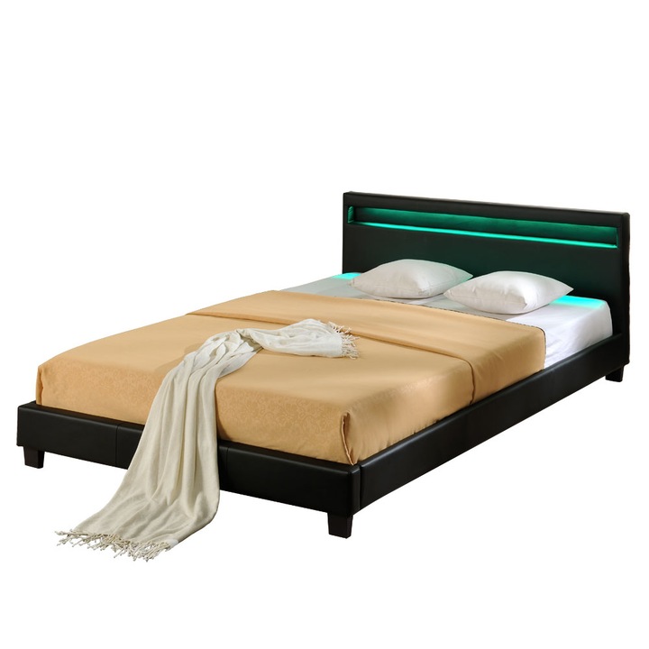 Съвременно тапицирано легло с интегрирано LED осветление Corium®, Paris, 200cm x 180cm, Черно