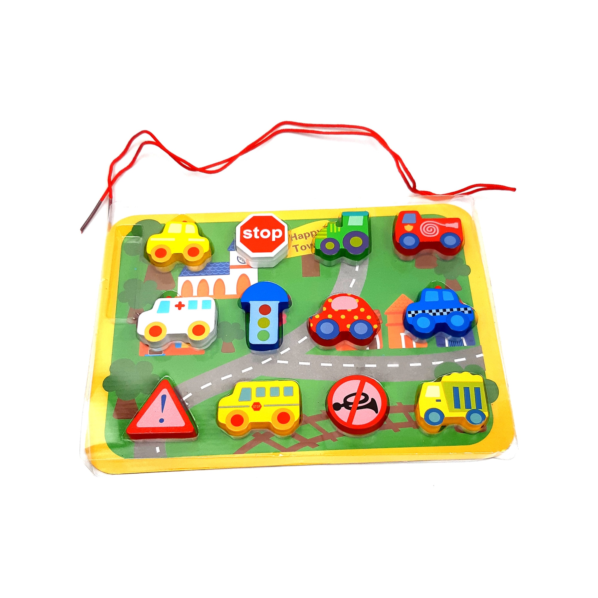 Set figurine de jucarie multicolore din lemn cu masinute si semnea de circulatie - 22200020A