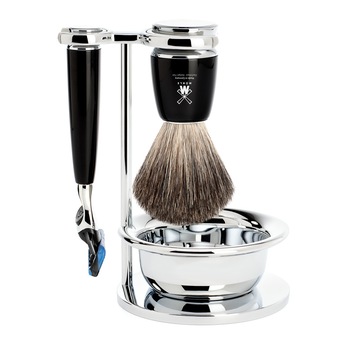 Set de barbierit cu aparat de ras compatibil Gillette Fusion si pamatuf Pure Badger cu par de bursuc si maner de rasina premium S 81 M 226 SF Set de barbierit cu aparat de ras compatibil Gillette Fusion si pamatuf Pure Badger cu par de bursuc si maner de rasina premium S 81 M 226 SF