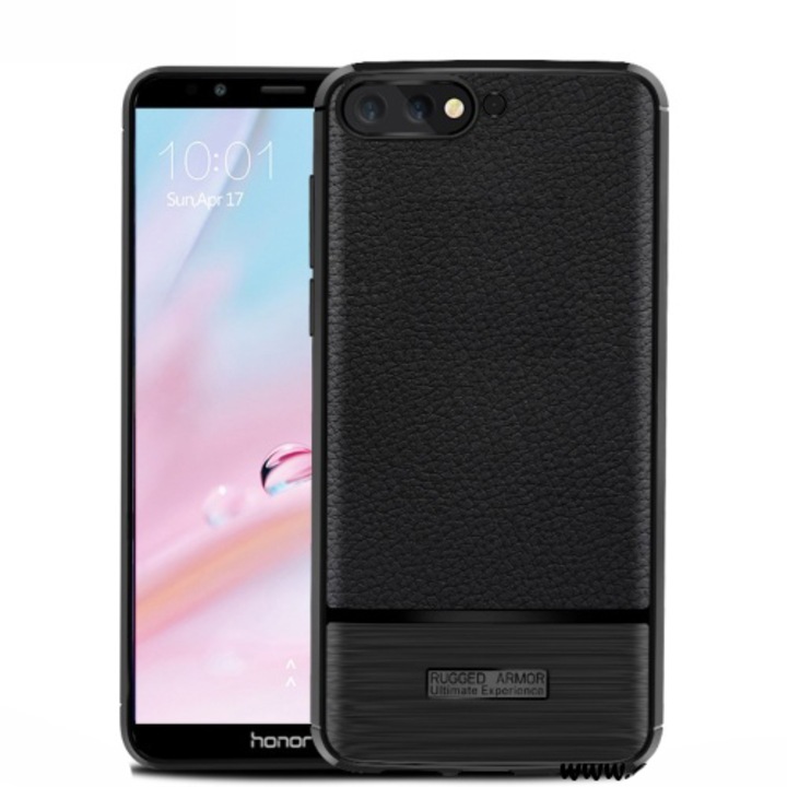 Huawei Y6 (2018) telefontok gumi / szilikon (közepesen ütésálló, bőrhatás, szálcsiszolt) Fekete