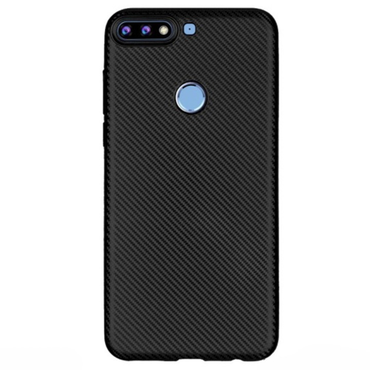 Huawei Y7 Prime 2018 (Y7 2018) telefontok gumi / szilikon (karbon minta) Fekete