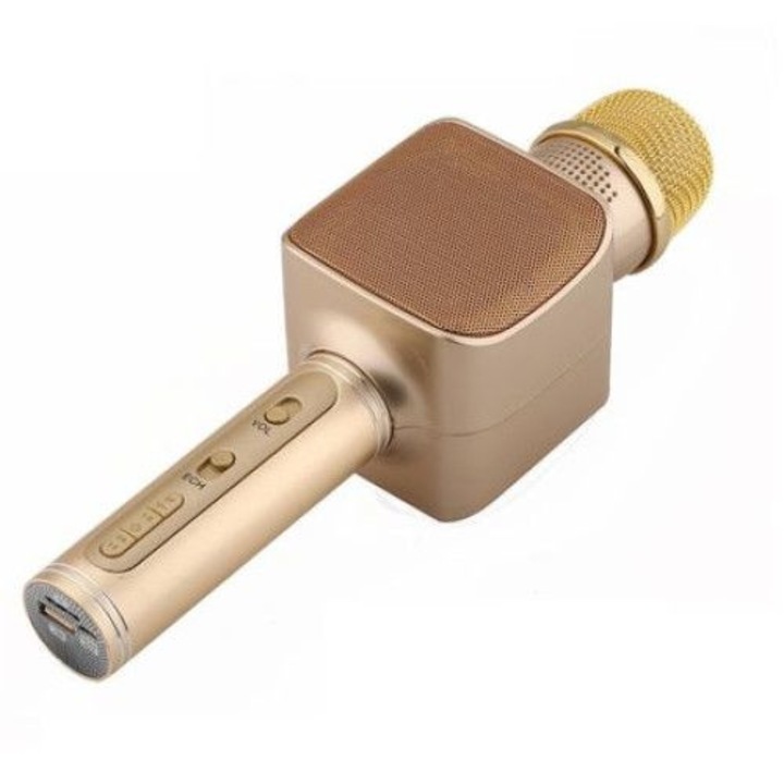 Microfon wireless cu boxa incorporata, functie bluetooth, functie karaoke, auriu