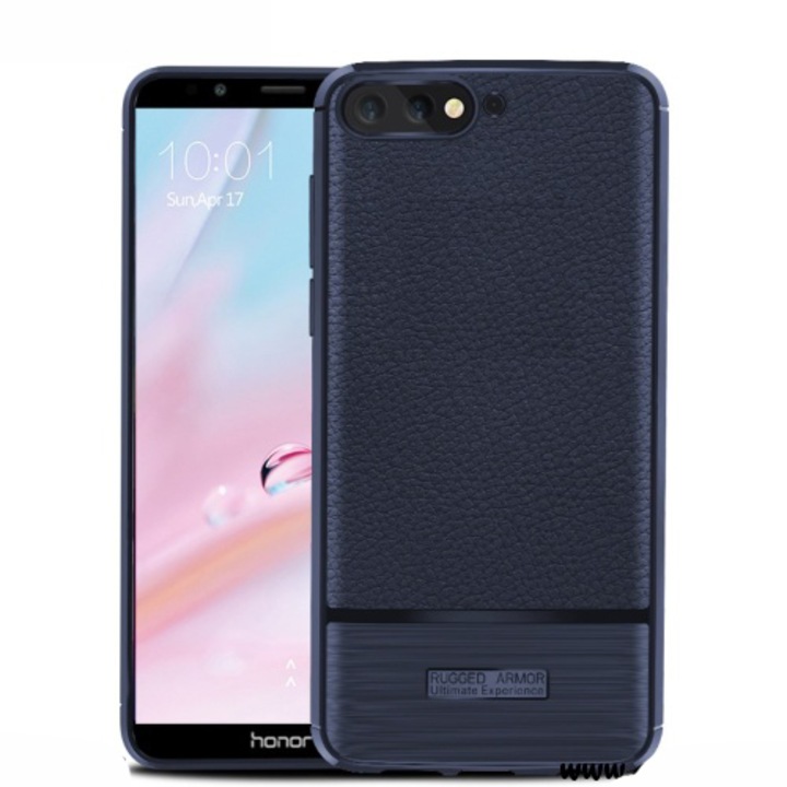 Huawei Y6 (2018) telefontok gumi / szilikon (közepesen ütésálló, bőrhatás, szálcsiszolt) Sötétkék