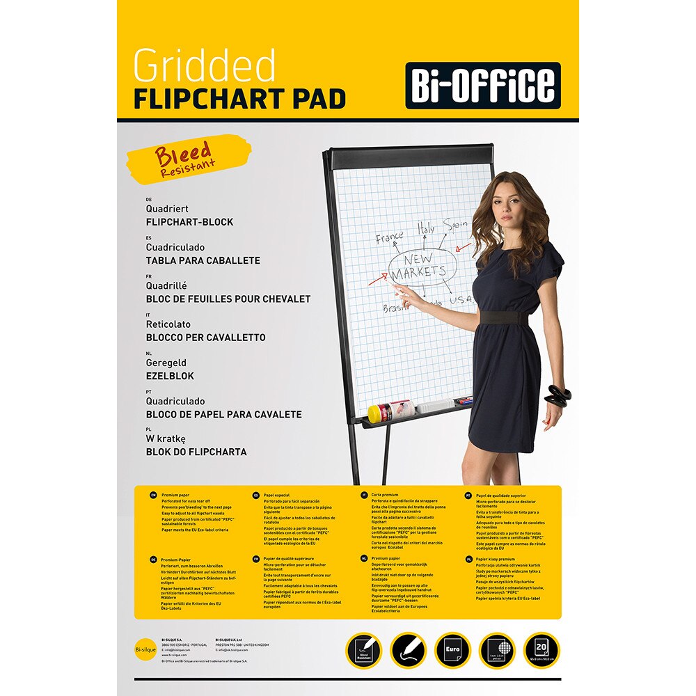 Rezerva hartie flipchart Bi-Office liniata - 65x95 cm, 55 g/mp (50 coli/set)