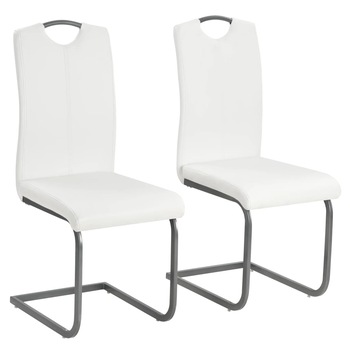 Set de 2 scaune de bucatarie, vidaXL, Piele artificiala, Alb, 43 x 55 x 100 cm