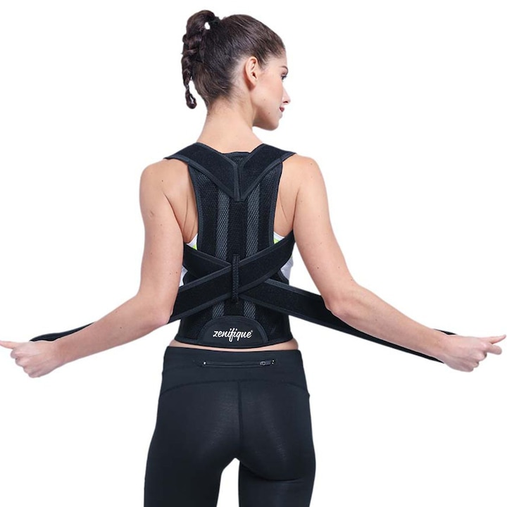 Zenifique testtartás-korrektor hátpánt, állítható pántokkal, unisex, fekete, M méret
