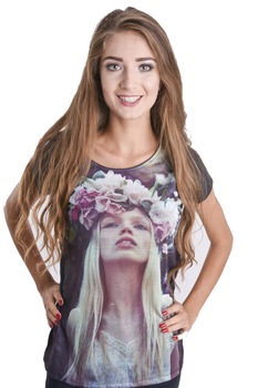 Tricou cu imprimeu flori ,Multicolor, M Tricou cu imprimeu flori ,Multicolor, M