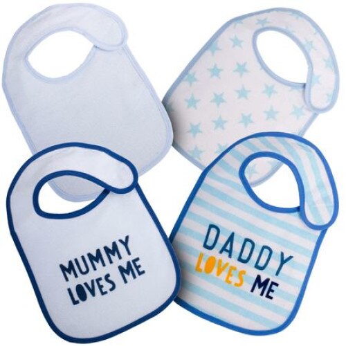 Set 4 Bavete iMK® pentru bebelusi , Cu model, Material confortabil , Bleu