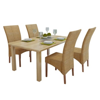 Set de 4 scaune de bucatarie, vidaXL, Cadru de lemn si ratan, Maro, 47 x 50 x 97 cm Set de 4 scaune de bucatarie, vidaXL, Cadru de lemn si ratan, Maro, 47 x 50 x 97 cm