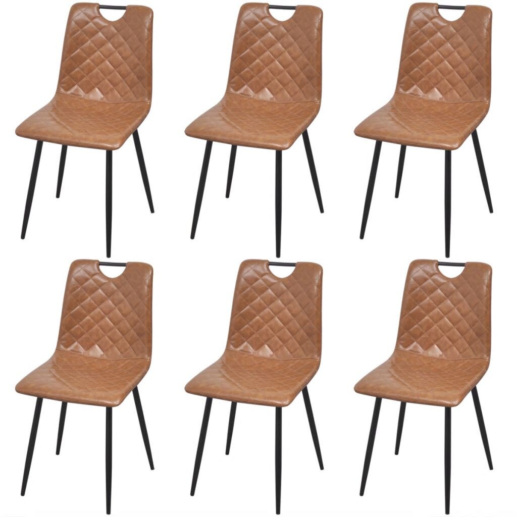 Set de 6 scaune de bucatarie, vidaXL, Tapiterie piele artificiala, Maro, 44.5 x 54.5 x 87.5 cm