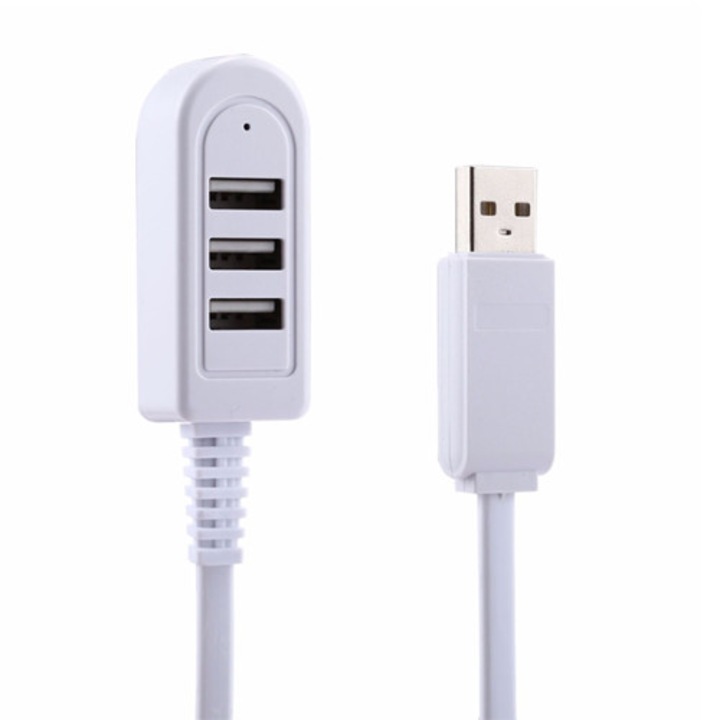 Разклонител OEM 3182, 2.4А, USB зарядно, с 3 USBвхода, Бял