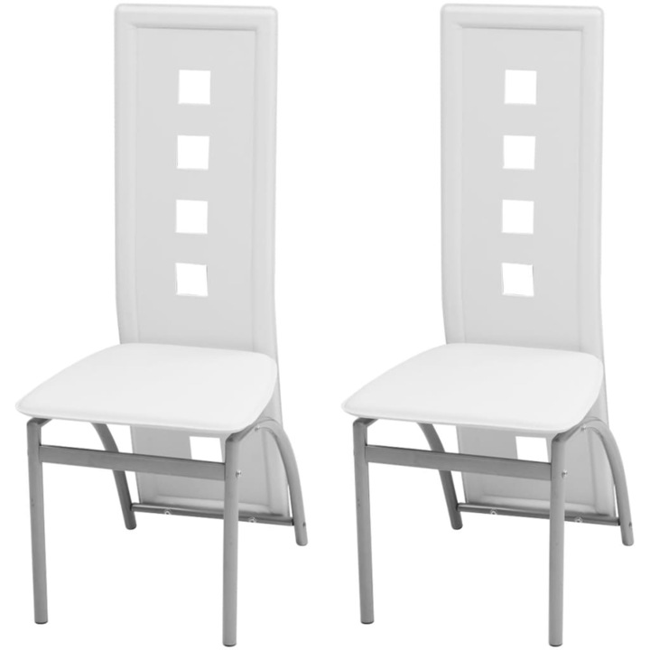 Set scaune de bucatarie vidaXL, 2 buc., alb, piele ecologica, 43 x 55,5 x 108 cm, 10.8 kg