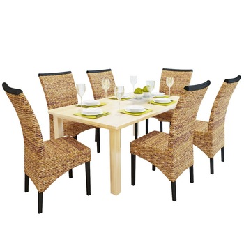 Set de 6 scaune de bucatarie, vidaXL, Lemn solid de mango si abaca, Maro, 47 x 50 x 97 cm Set de 6 scaune de bucatarie, vidaXL, Lemn solid de mango si abaca, Maro, 47 x 50 x 97 cm
