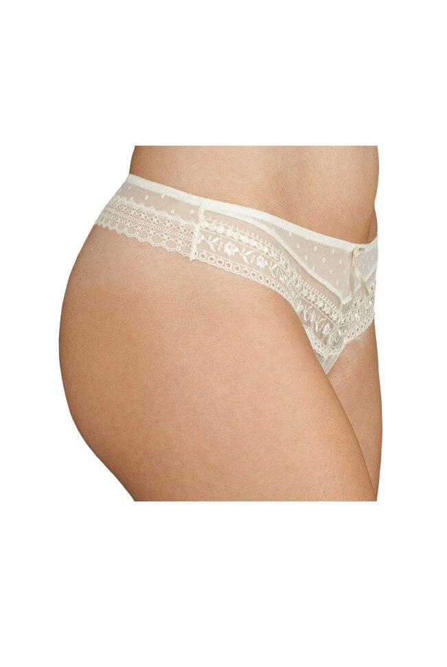 Chilot tanga dama Casandra Selene alb fildes, Alb, L