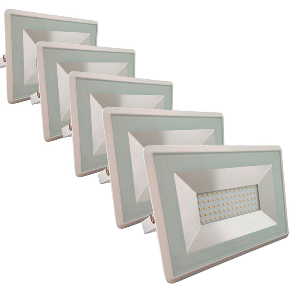 Set 5 Proiectoare LED V-TAC, putere 50W (250W), 4250 lm, corp alb, lumina alba, rece