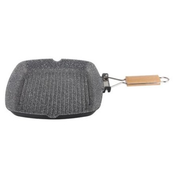 Tigaie grill , 28 cm, Material aluminiu, Strat granit, Maner pliabil si Set cutite 3 piese Tigaie grill , 28 cm, Material aluminiu, Strat granit, Maner pliabil si Set cutite 3 piese