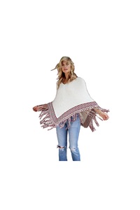 Poncho Tricotat Cu Model Grecesc Si Franjuri Lungi Multicolor