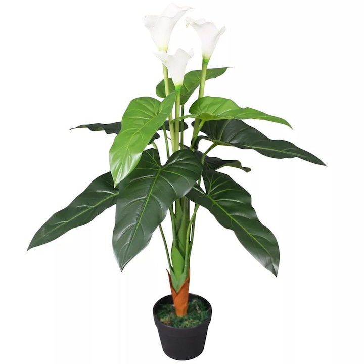 Изкуствено растение кала със саксия vidaXL, пластмаса, 85 см, бяло