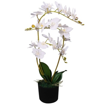 Planta artificiala Orhidee in ghiveci, vidaXL, Plastic, 65 cm, Alb Planta artificiala Orhidee in ghiveci, vidaXL, Plastic, 65 cm, Alb
