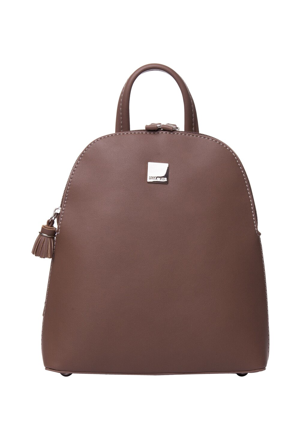 Lamonza, Rucsac de piele ecologica, cu compartiment dublu Rosalia, Maro