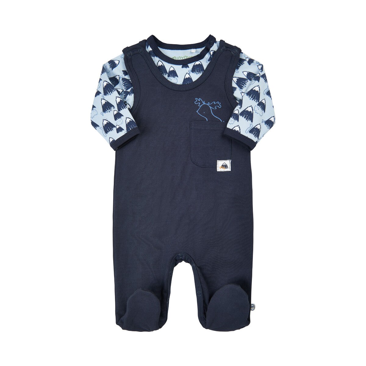 Set salopeta + body din bumbac organic, Minymo, Bleumarin inchis/Bleu, Bleumarin inchis/Belu, 68 CM