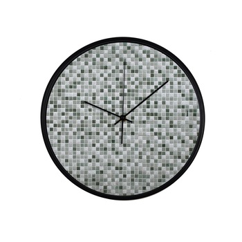 Ceas perete, produs DekoStore, pentru birou, living sau showroom, cu mecanism silentios, Pietre mozaic, diametru 30 cm, rama neagra din plastic Ceas perete, produs DekoStore, pentru birou, living sau showroom, cu mecanism silentios, Pietre mozaic, diametru 30 cm, rama neagra din plastic