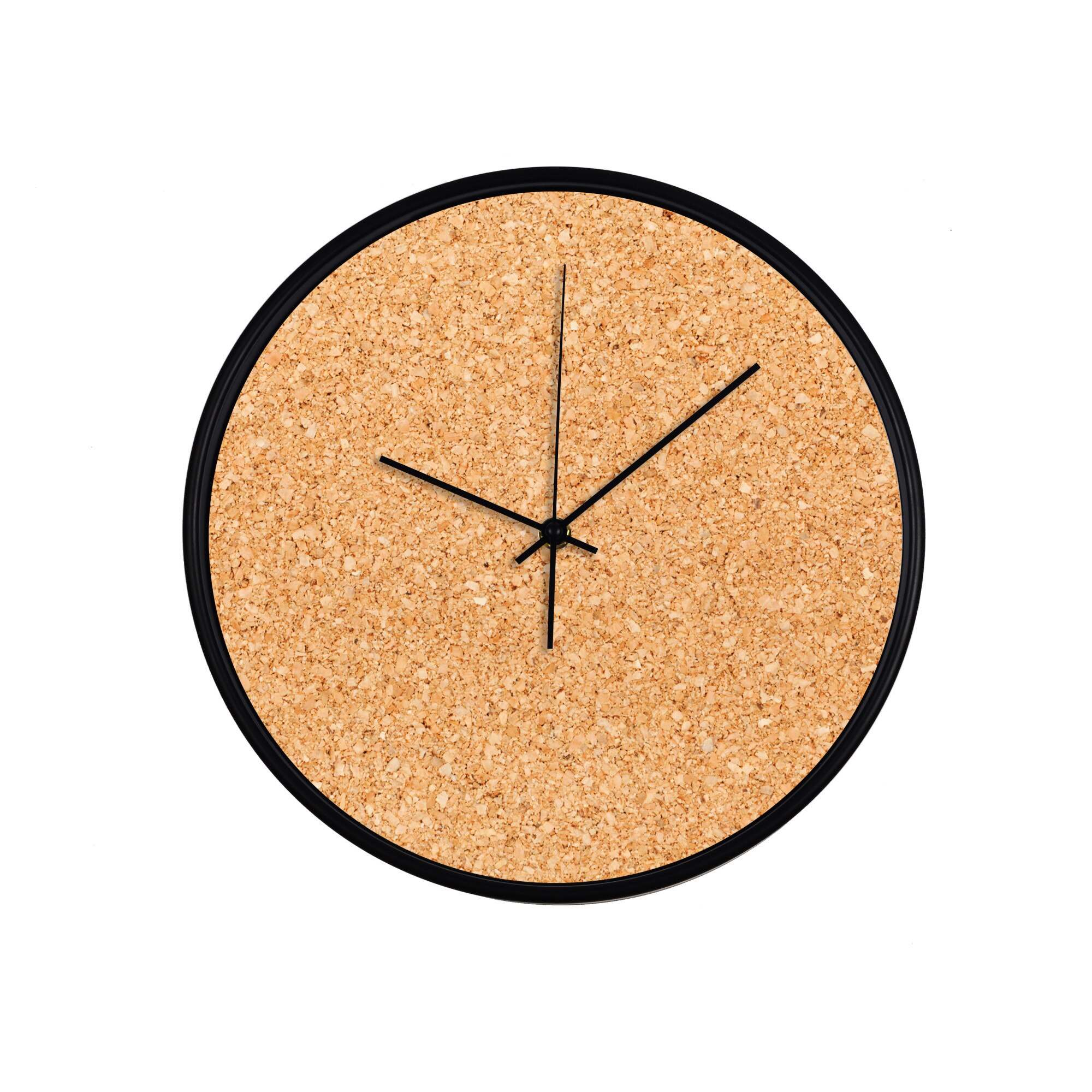 Ceas perete, produs DekoStore, pentru birou, living sau showroom, cu mecanism silentios, Pluta, diametru 30 cm, rama neagra din plastic