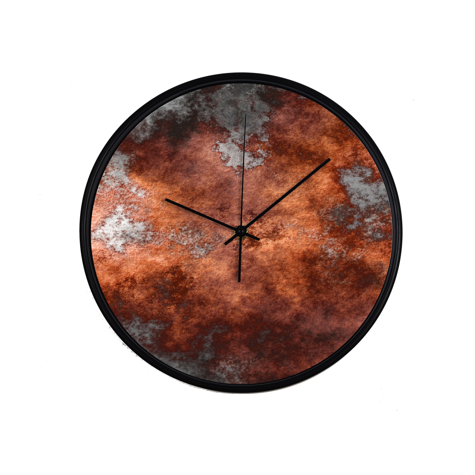 Ceas perete, produs DekoStore, pentru birou, living sau showroom, cu mecanism silentios, Metal ruginit, diametru 30 cm, rama neagra din plastic