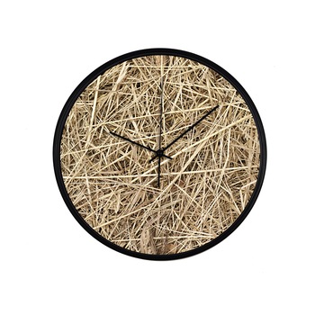 Ceas perete, produs DekoStore, pentru birou, living sau showroom, cu mecanism silentios, Paie, diametru 30 cm, rama neagra din plastic Ceas perete, produs DekoStore, pentru birou, living sau showroom, cu mecanism silentios, Paie, diametru 30 cm, rama neagra din plastic